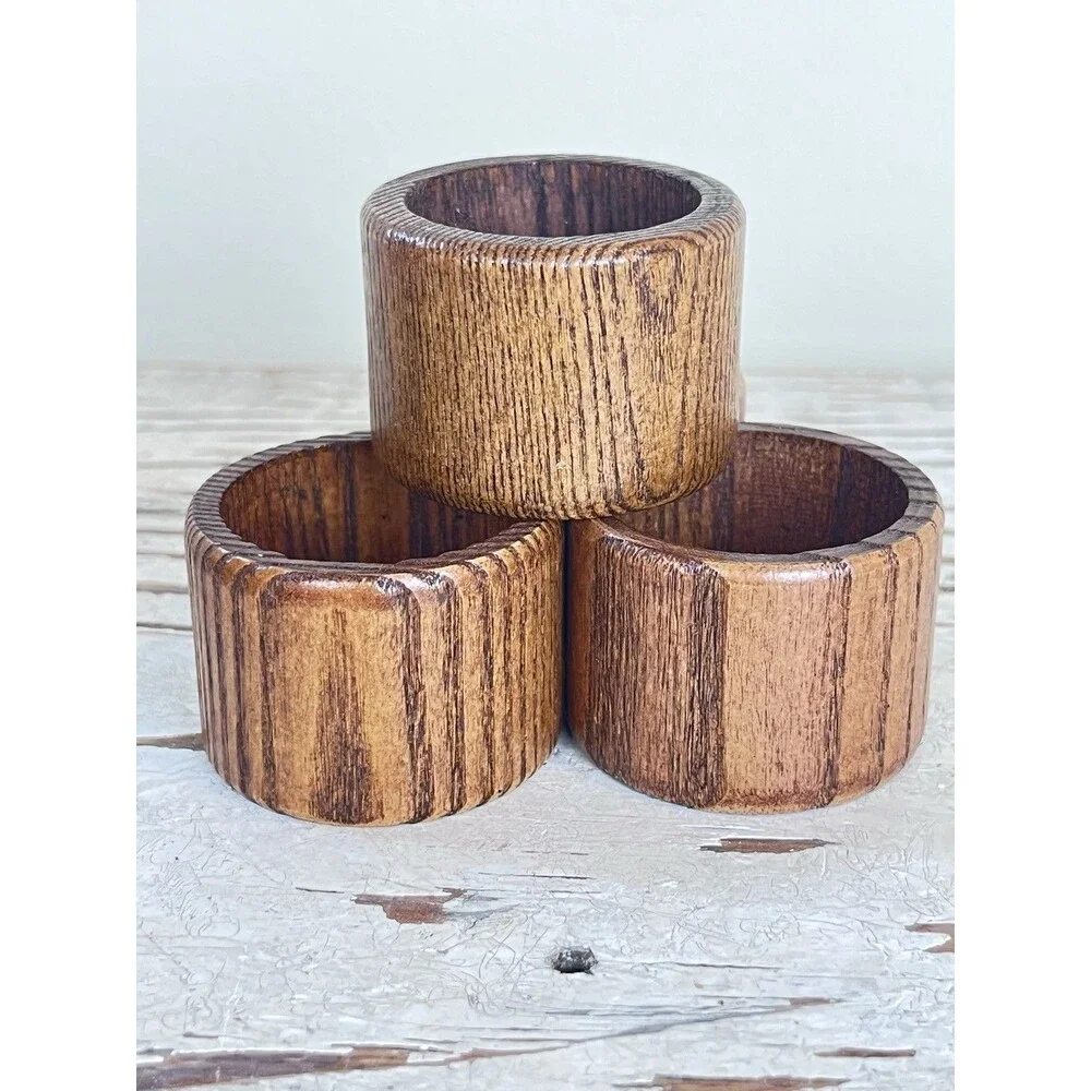 Vintage MCM Wooden Napkin Rings / Boho Vibe 1.25” / Glossy Taiwan (Set Of 4)